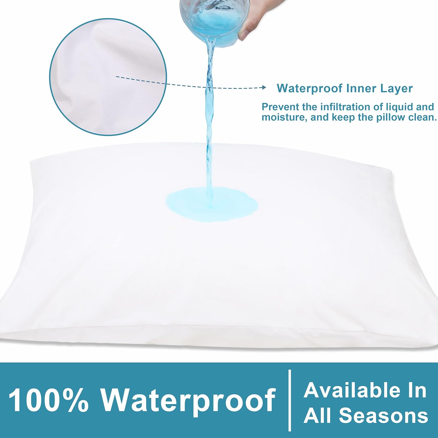 NTBAY 4 Pack Zippered Waterproof Pillow Protectors, Standard and King Size, Super Soft Quiet Waterproof Pillow Cases, White