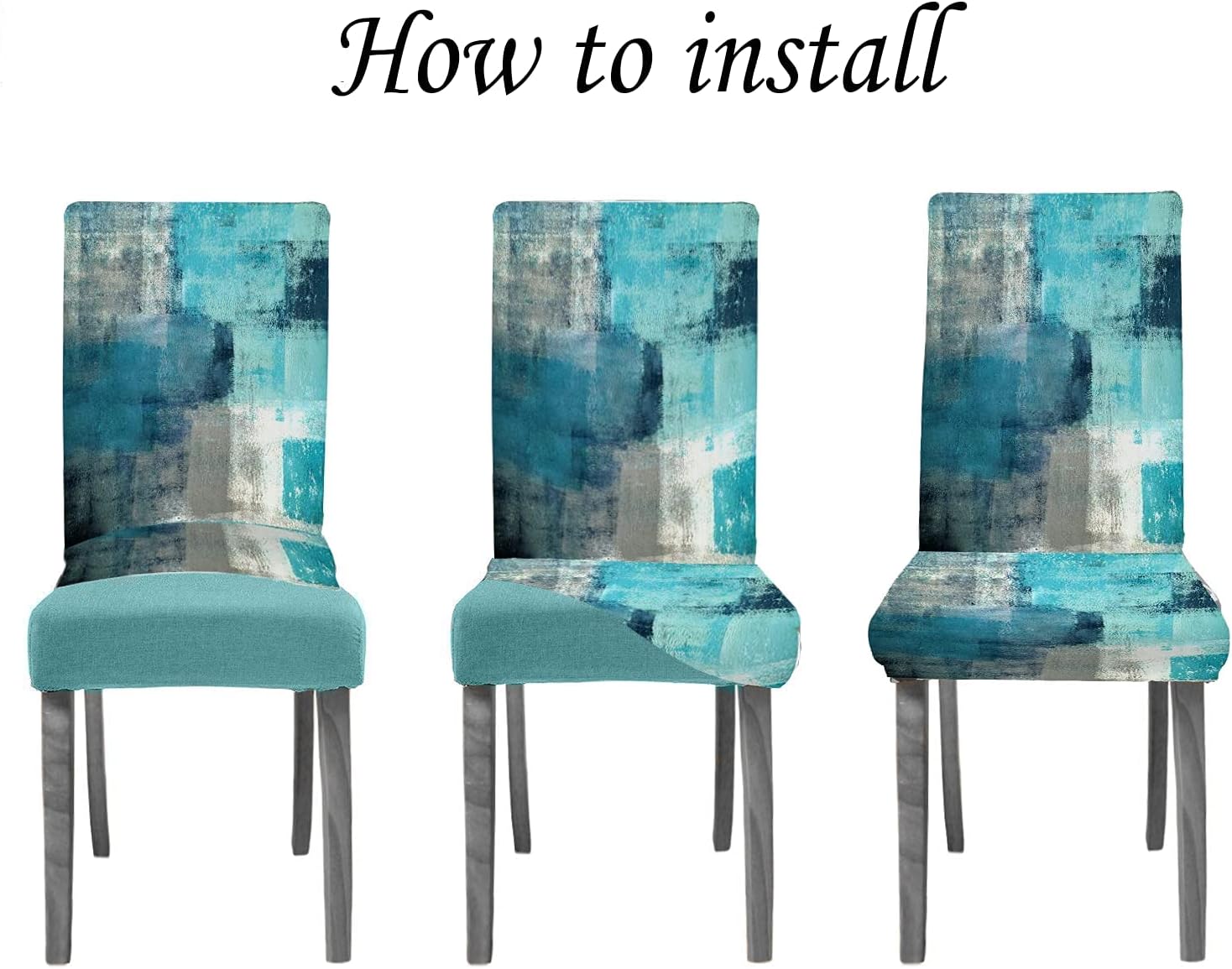 CAPSCEOLL Turquoise Teal Dining Chair Covers Set of 6,Grey Blue Chair Covers Dining Chairs Slipcovers Removable Washable Kitchen Chairs Protector Cover Kitchen Accessories and Decor