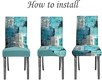 Vista 6 de CAPSCEOLL Juego de 4 fundas para sillas de comedor, color turquesa, turquesa, turquesa, turquesa, turquesa, verde azulado, fundas de asiento Parson
