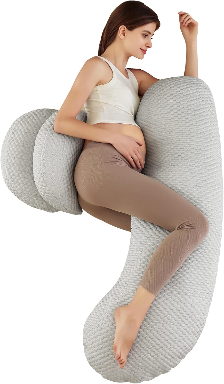 LiveGo Pregnancy Pillow for Pregnant Women - Soft and Adjustable Maternity Body Pillow for Back, HIPS, Legs, and Belly Support - Detachable and Washable Pillow Cover Included (Gray-H Shaped)