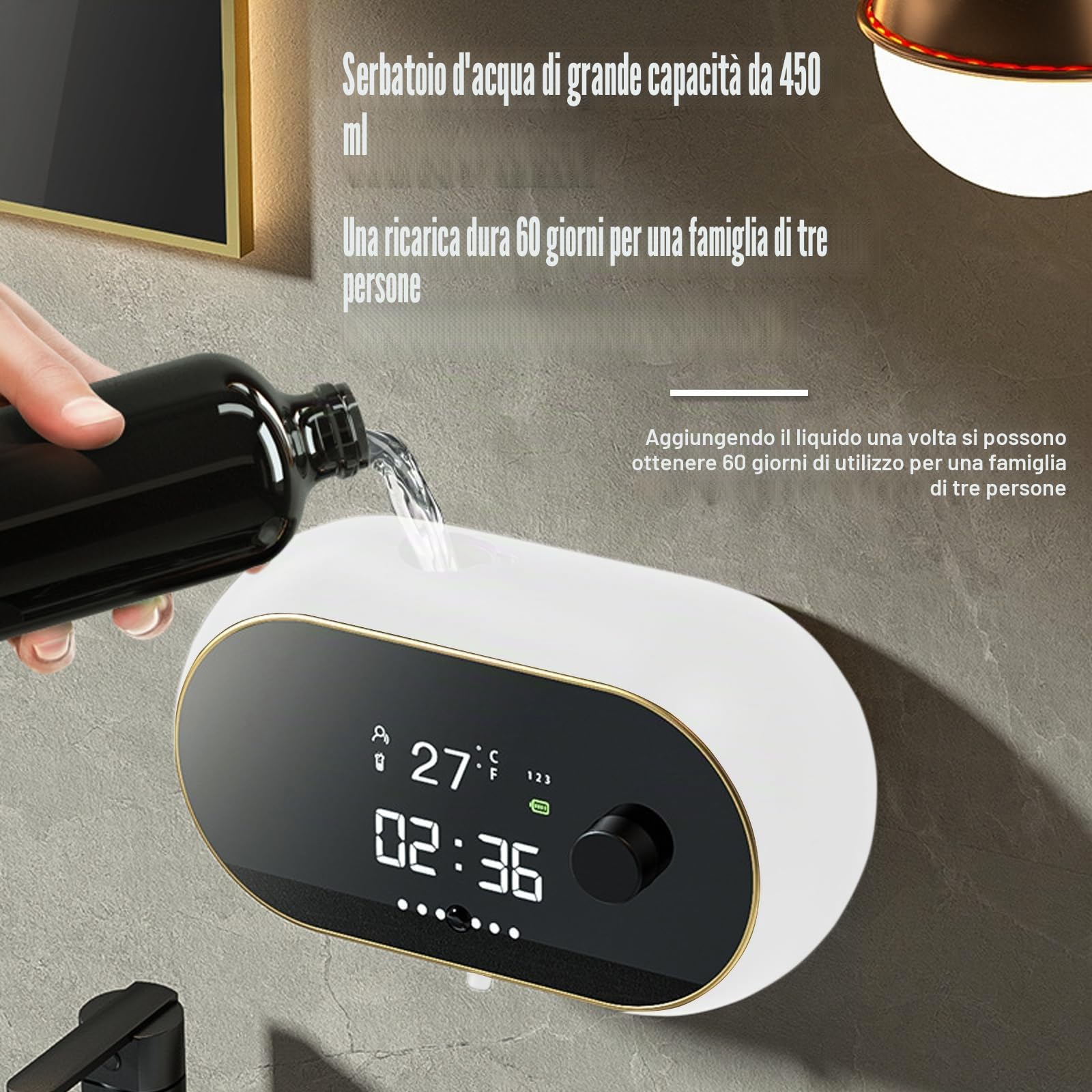 Dispenser di Sapone Automatico con Sensore Intelligente Dispenser di Sapone Ricaricabile USB IPX5 Impermeabile 3 livelli di regolazione del volume di schiuma 450 ml per Cucina e Bagno