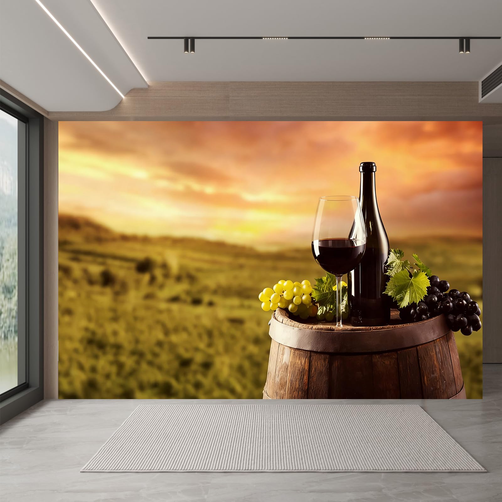 Carta da parati effetto 3D Vino 350 x 256 cm Murale Non Tessuto Tramonto In Campagna Fotomurale Stampa HD Moderna Poster Per Soggiorno E Camera Da Letto Design 1M4011