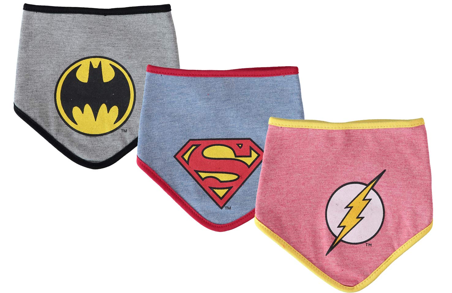 Happy ThreadsDC Comics Baby Boys Bandana Bibs Superman Batman The Flash Gift Set 3 Pack 0-12 Months