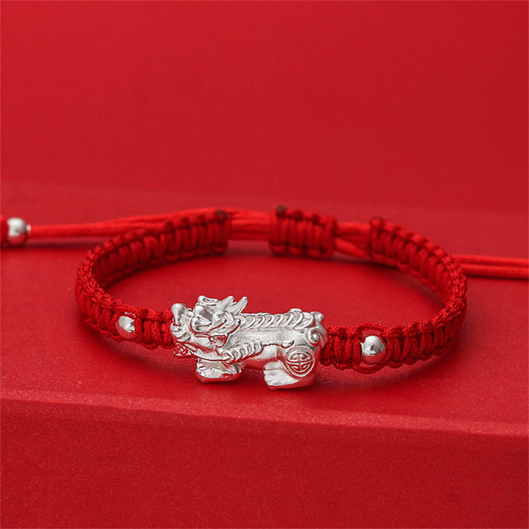 Amuleto Feng Shui Hilo Rojo/Piyao Pulsera de Riqueza Amuletos de la Suerte Pulsera de Plata Esterlina Pulsera de Chakra de Cristal Curativo Reiki Talismán para Prosperidad Dinero Buena Suerte