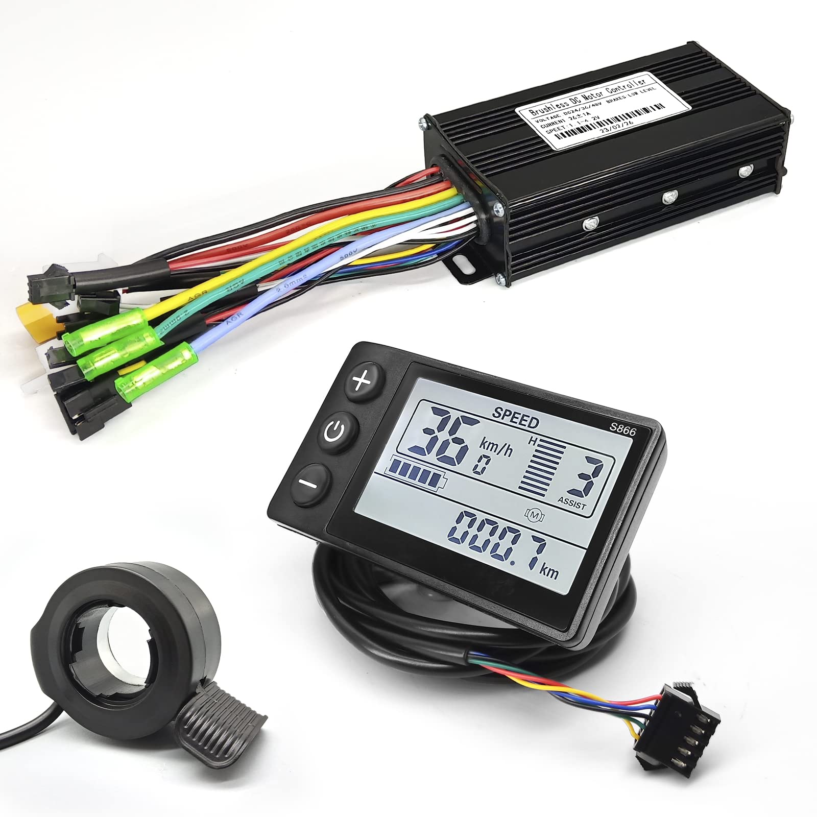 EBike Conversion Kit 1000W, 36V/48V 26A/30A Brushless Controller Mini LCD S866 Display for Electric Bicycle Scooter Mountain Bike Parts