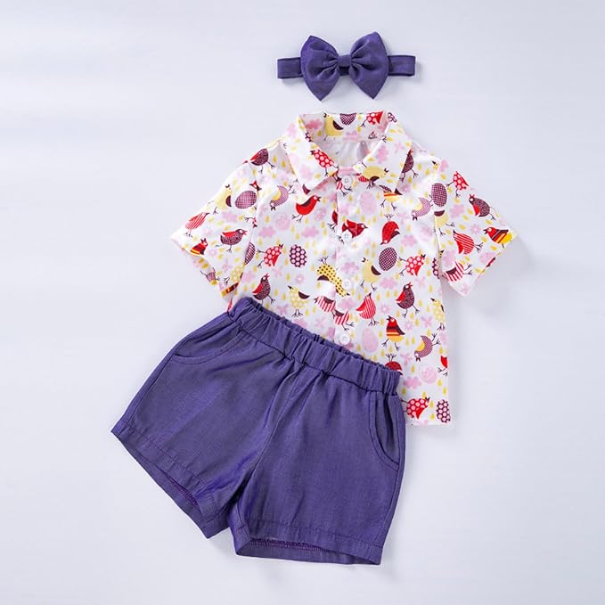 Ensemble Garçon Été Barboteuse Imprimé Lapin Pâques - Body + Short + Bandeau Fille Chic