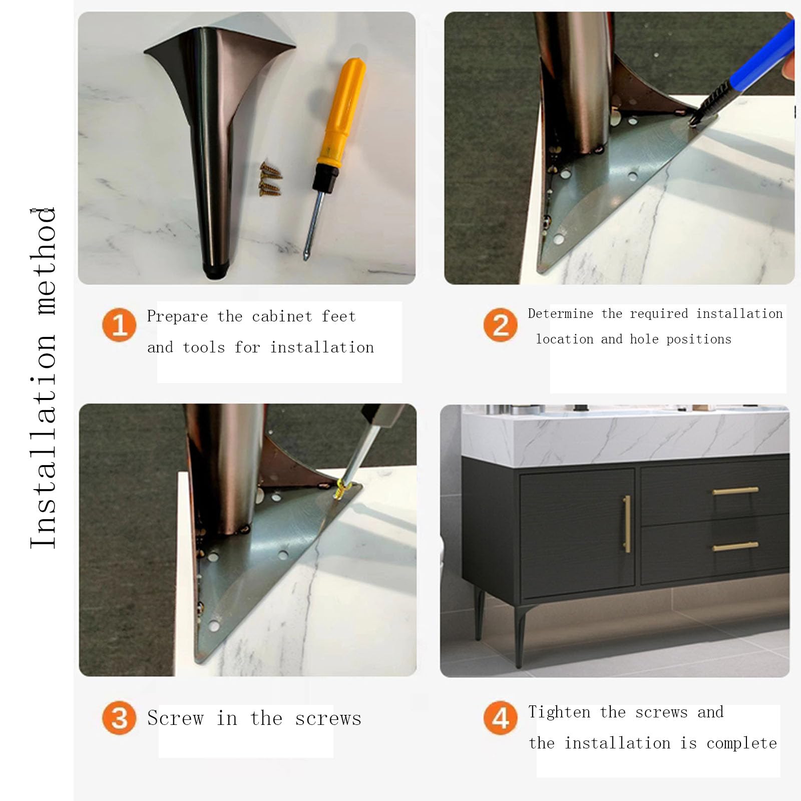 4 patas ajustables de acero inoxidable para muebles, patas de soporte de metal para sofá, mesa de café, armario, mesita de noche, muebles de baño, 30 cm, color negro cepillado
