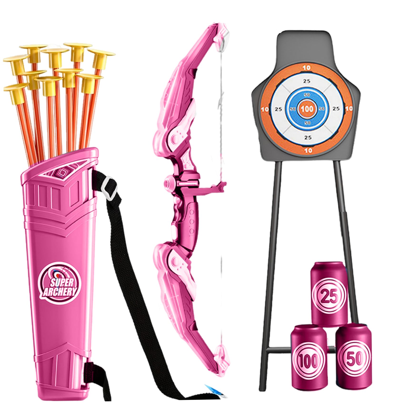 Kids Bow And Arrow Set con Luce a LED, Include Prua, frecce, Custodia, Dartboard e Bottiglie, Giocattoli educativi per età 4-12