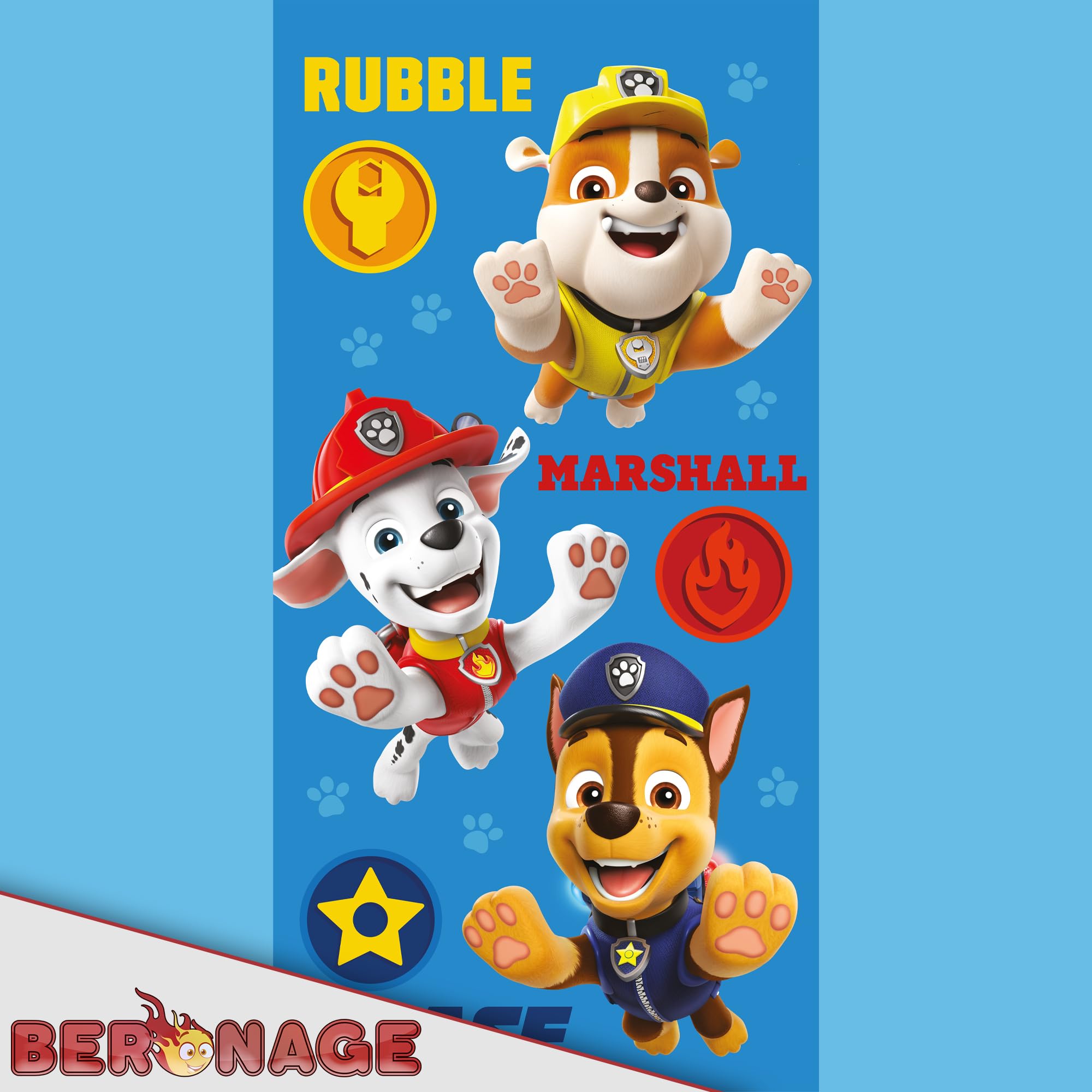 BERONAGE Paw Patrol Sac de couchage pour enfants – Bleu, 140 cm + 30 cm (capuche) x 70 cm, idéal pour extérieur/intérieur, Rubble, Marshall, Chase, Mummy Sac de couchage pour camping, filles et