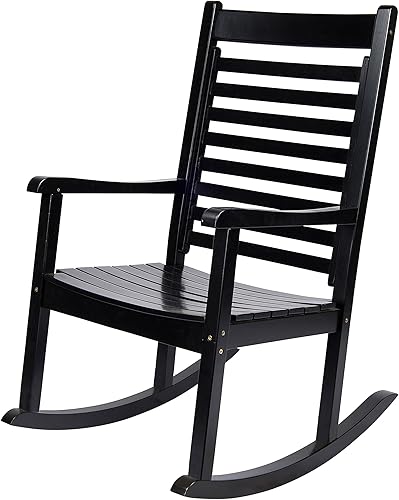 Shine Company Mecedora de madera moderna, ergonómica de asiento ancho para porche, color negro