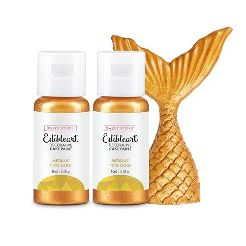 Sweet Sticks Edible Art - Pintura decorativa para tartas de 0.5 onzas (0.5fl oz), color dorado puro metálico, juego de 2