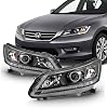 AKKON - For 2013-2015 Honda Accord Sedan Halogen Model Black Headlights Driver + Passenger Side Pair