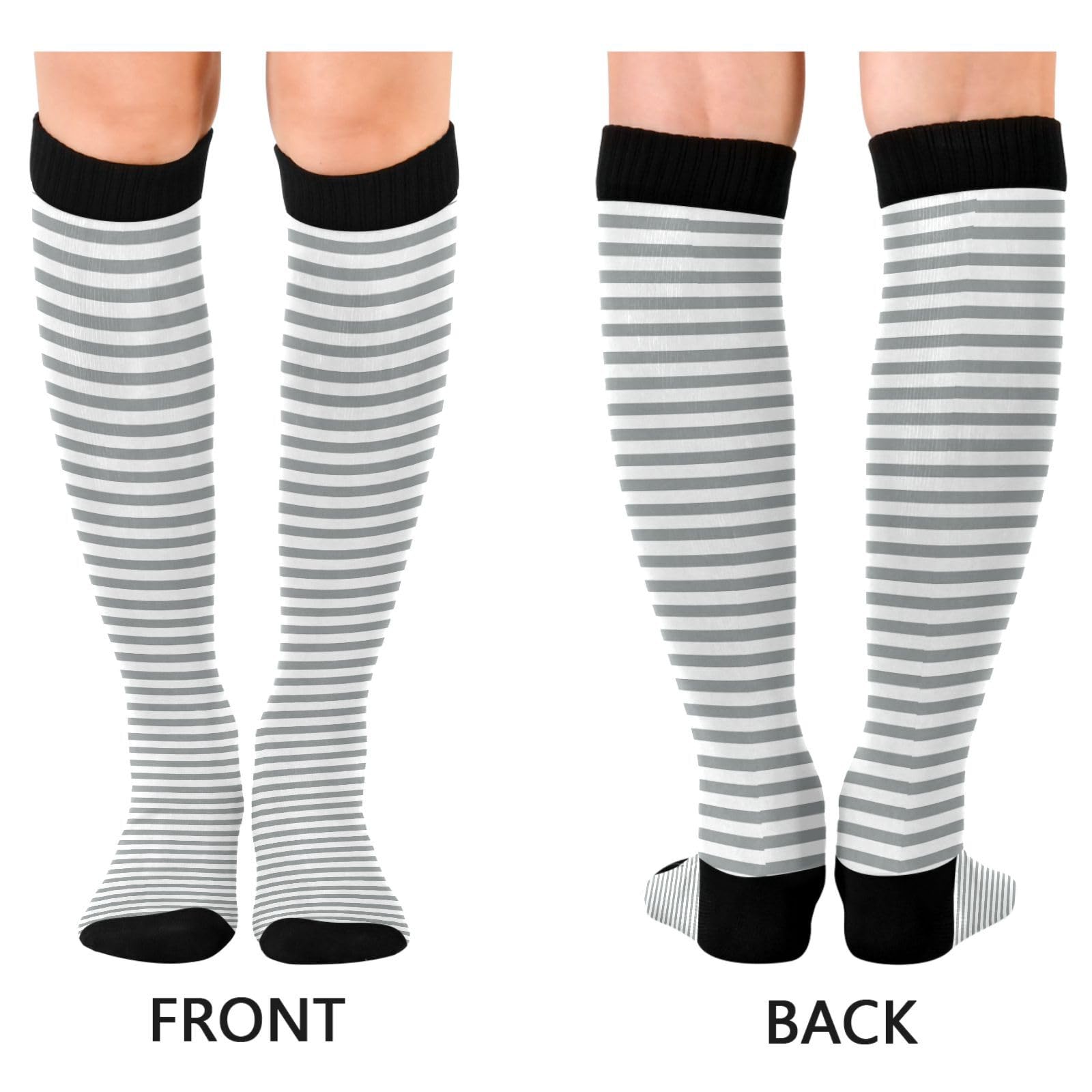 CZXW 1 Pair Grey White Stripes Compression Socks 20-30mmHg Knee High Women Socks Tube Athletic Stockings for Men Sport Soccer Running Cycling Medical Nurse Winter Travel