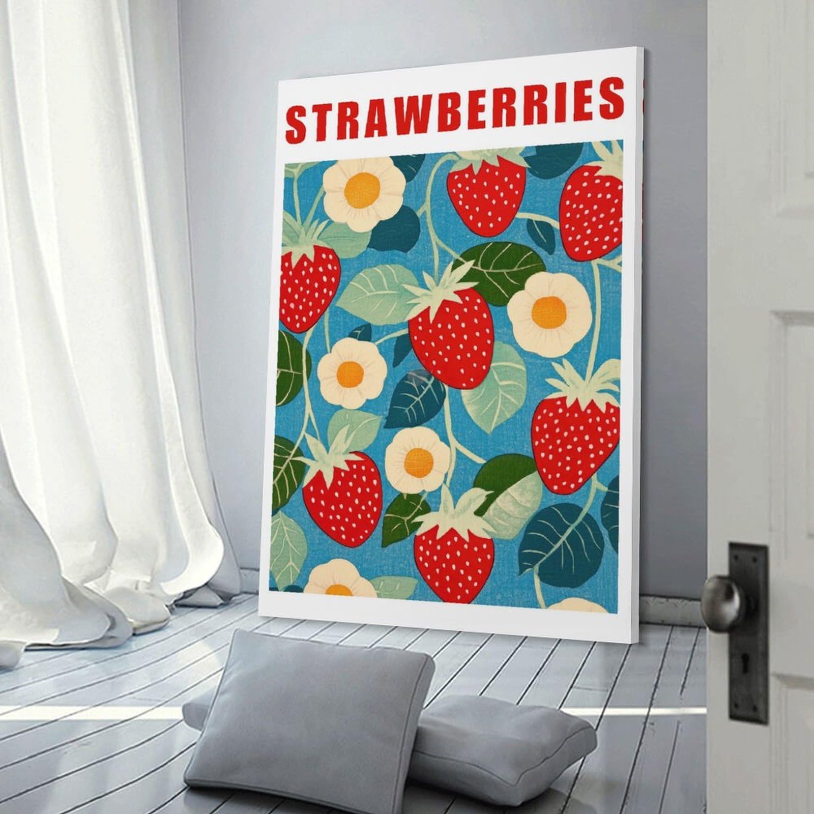 Junmoney Frame-Style-3 Canvas Wall Decor Strawberry Retro Kitchen Art Print, 20X30inch(50X75cm), For Home Lounge, Bedroom Or Reading Nook, Eye Catching Artwork For Blank Walls