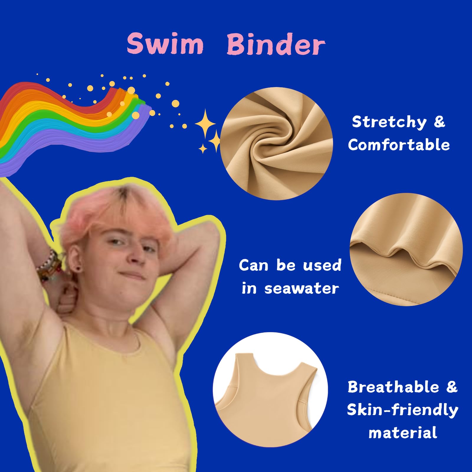 Wonababi Ceinture de natation, ceinture de poitrine transgenre à enfiler, haut de maillot de bain pour FTM et queer