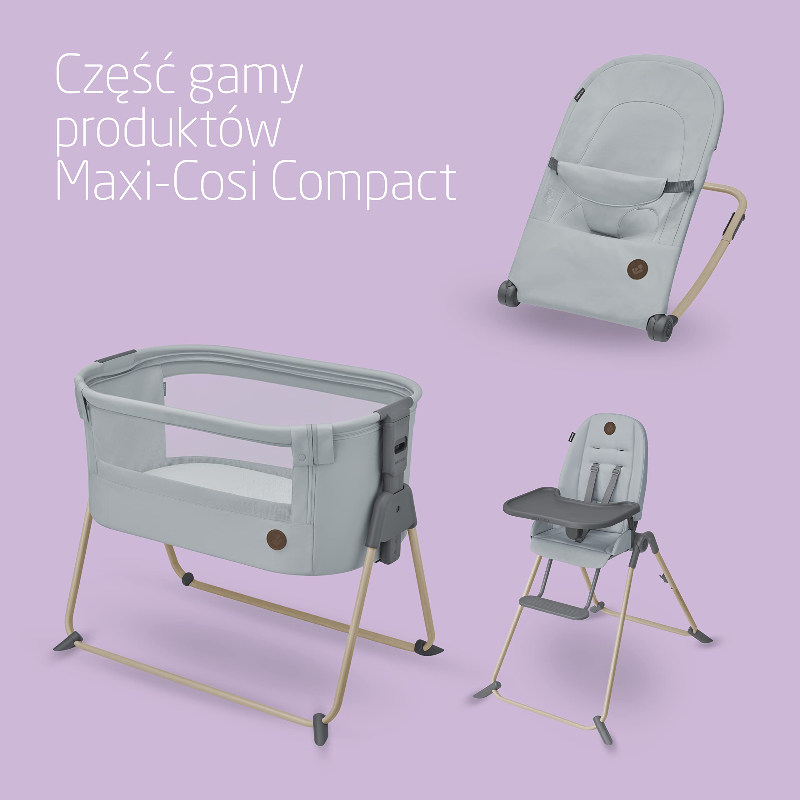 Maxi-Cosi Tori 2 w 1 Łóżeczko dostawne, Kołyska dostawna, 0–6 mies, 0–9 kg, kompaktowe składanie, Lekkie, 5 opcji wysokości, Przenośne łóżeczko dostawne z oddychającą siateczką, Beyond Grey