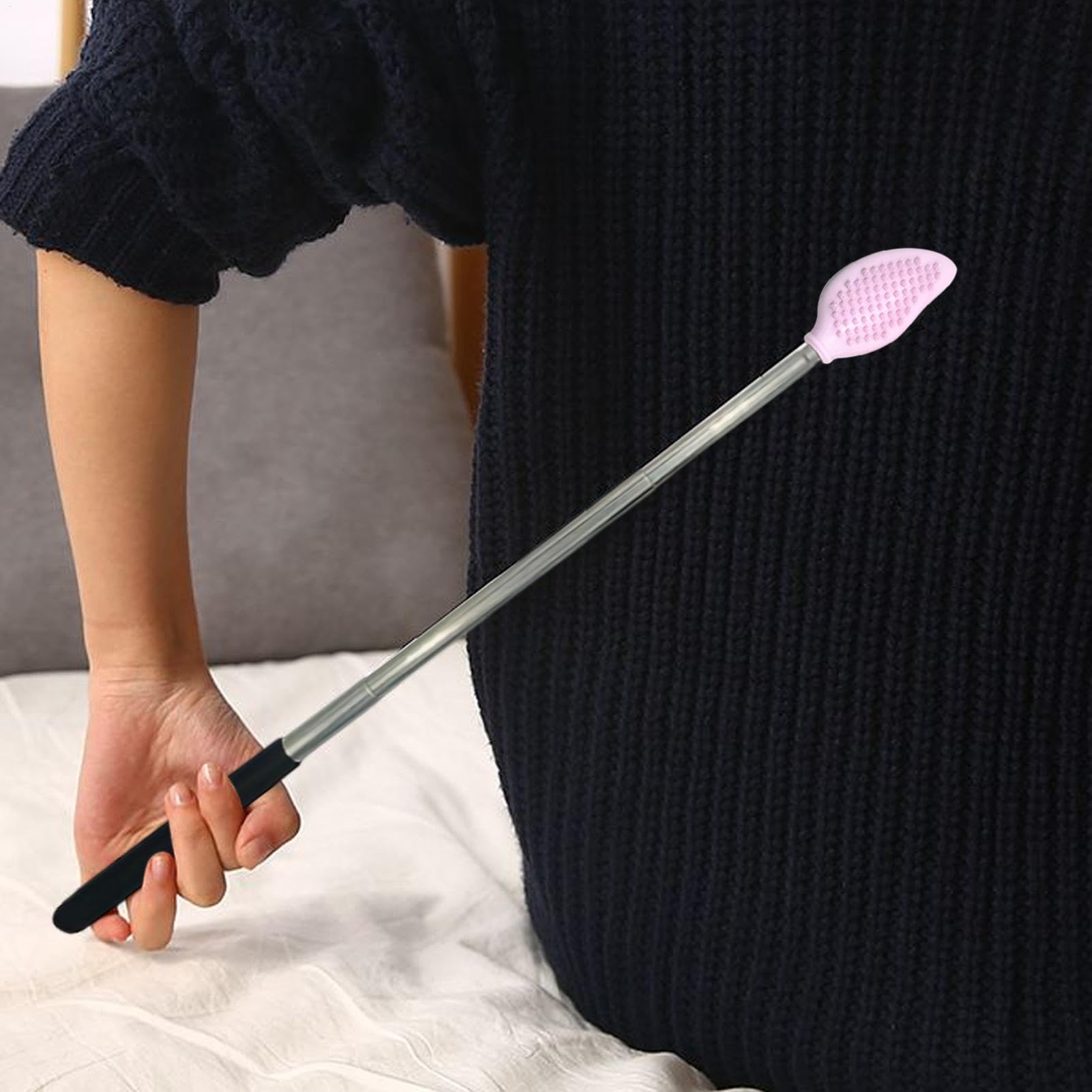 Extendable Back Scratcher, Telescoping Body Scratcher, Silicone Back Scrubber with Compact Design and Stainless Steel Handle for Kids, Adults, or Seniors, 1 Piece