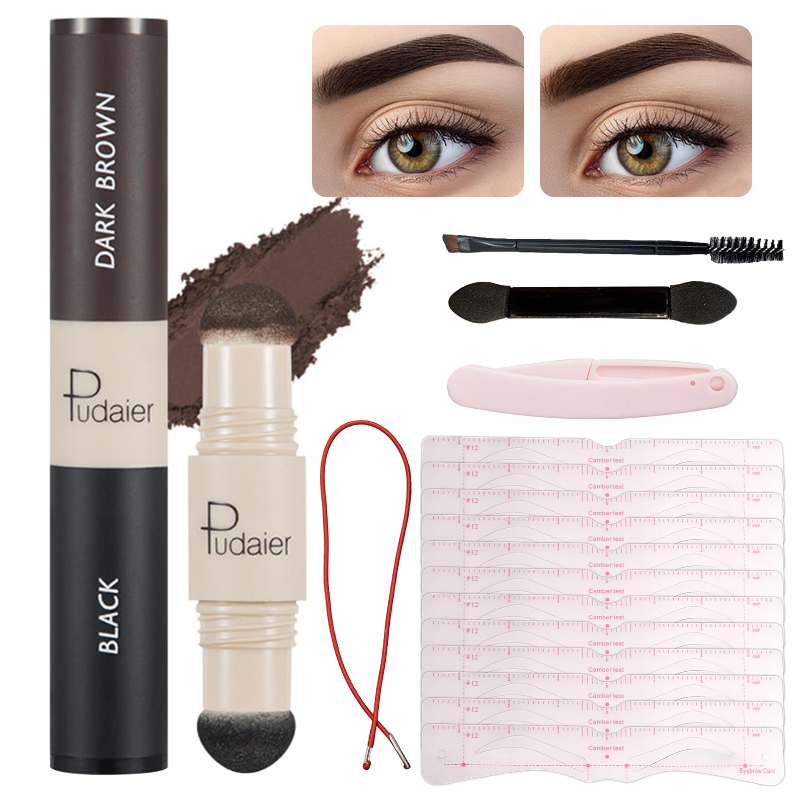 Eyebrow Stencil, Eyebrow Stencil Kit, Eyebrow Stamp, Waterproof and Stain-Proof, Multi-functional and Long-Lasting, Reusable, Suitable for Eyebrows, Eyeshadow, Face and Hairline