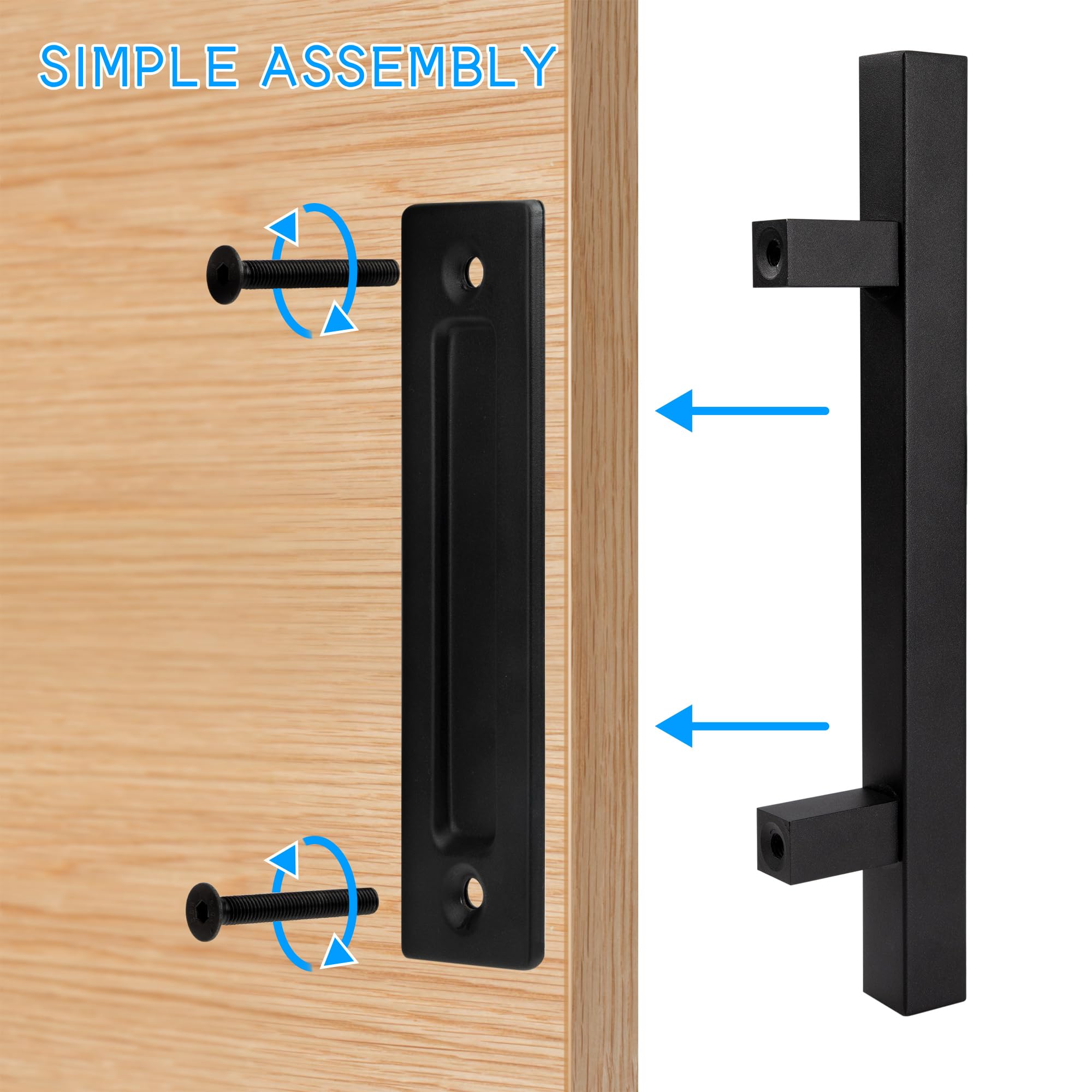 Maniglia Per Porta Scorrevole Acciaio Inox Della Del Granaio Leve Porte Armadi Capanno Giardino Rettangolo, Nero, 30cm