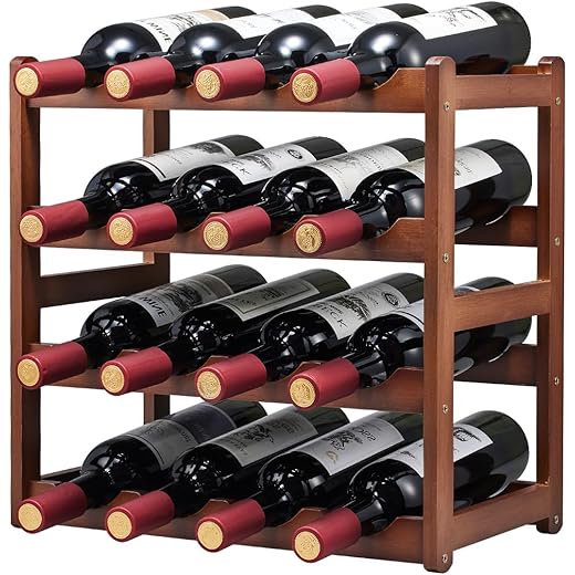 Bamboo Wine Rack 4 Tier Hold 16 Bottles
