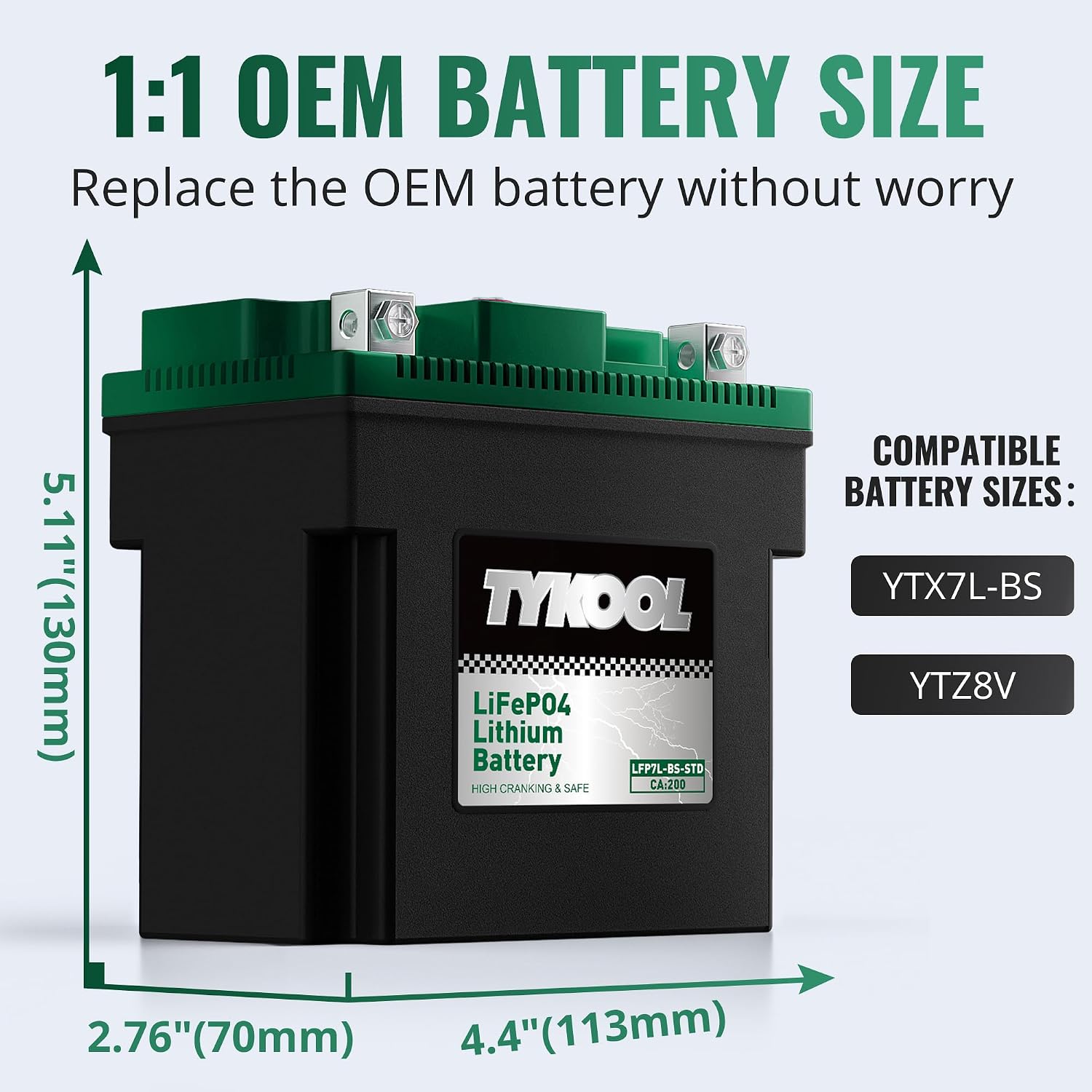 YTX7L-BS-STD 2X Cranking Amps,180CCA,Lithium Iron Phosphate Motorcycle Battery,Digital Readout,Comptitable for Honda,Suzuki Motorycle, Kawasaki ATV, Predator 3500 Generator battery