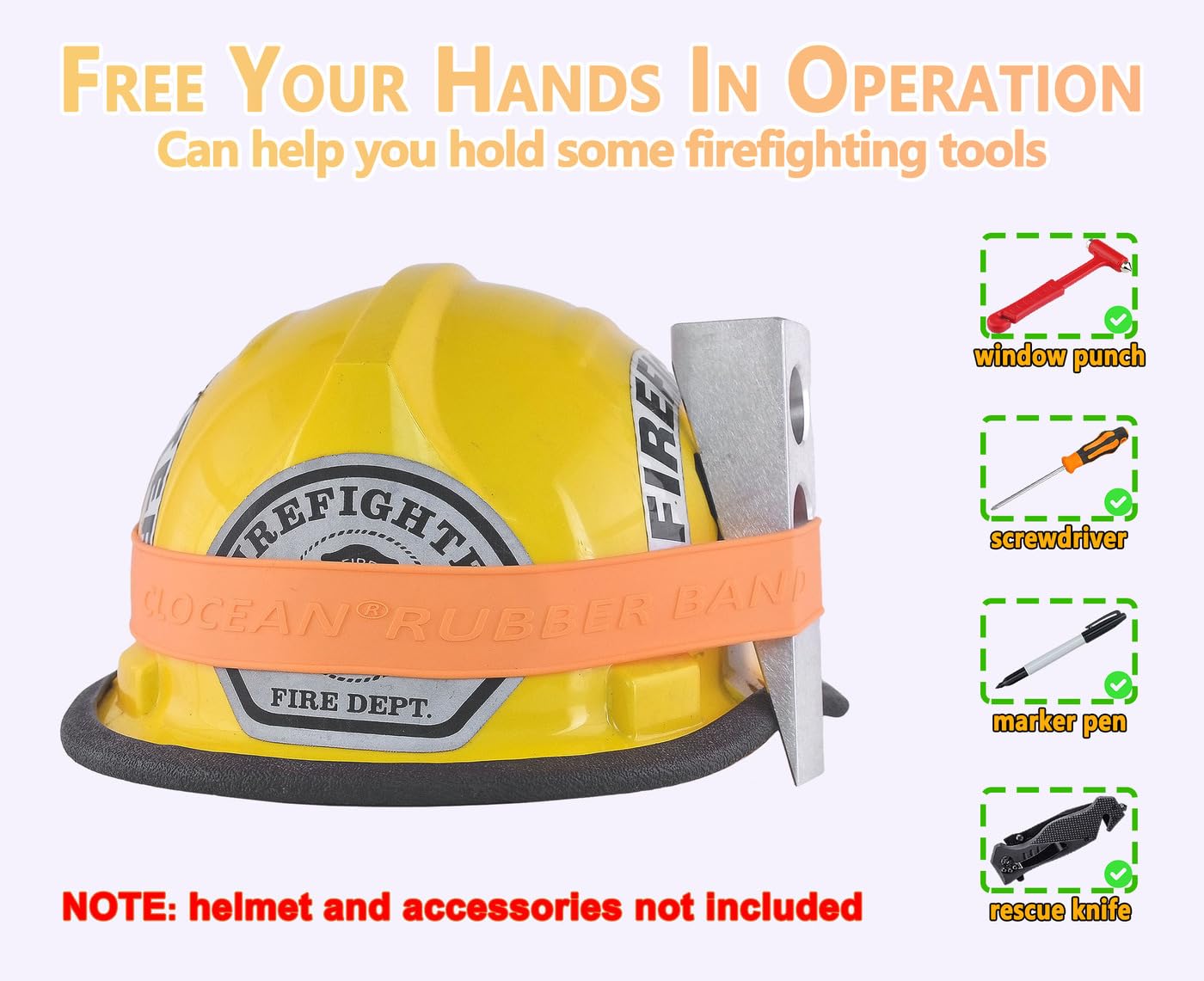 Paquete de 2 bandas de casco de bombero, correa de goma reforzada para casco de bomberos para sostener herramientas de extinción de incendios, flexible y resistente para adaptarse a varios estilos de