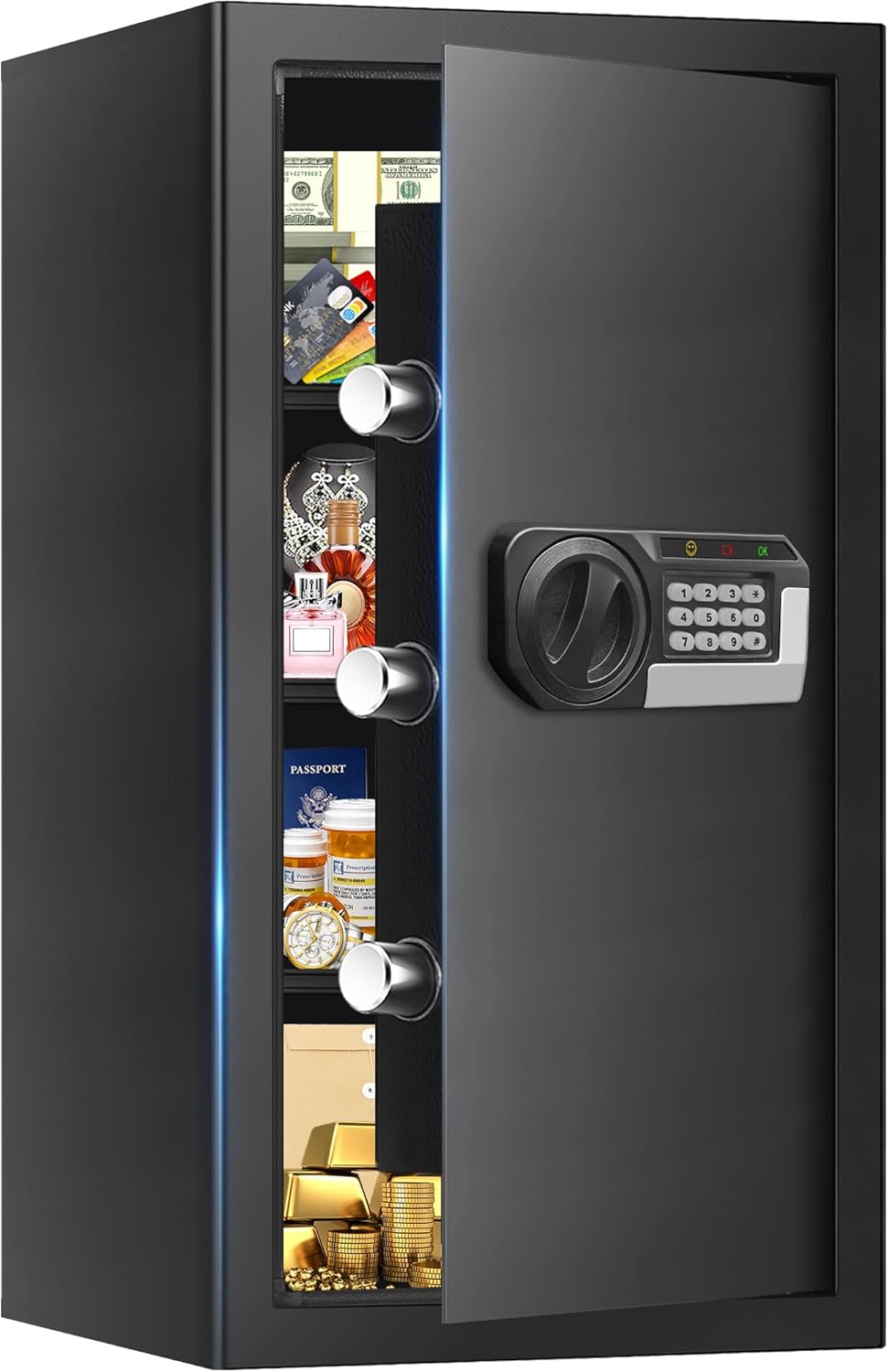 6.2 Cuft Large Home Safes Water and Fireproof with Digital Keypad & Key Lock, Fire Security Safe with 3 Removable Shelves, Fireproof Safe Home for Money Documents Jewelry, 27.56″H x13.78″W x 11.81″D