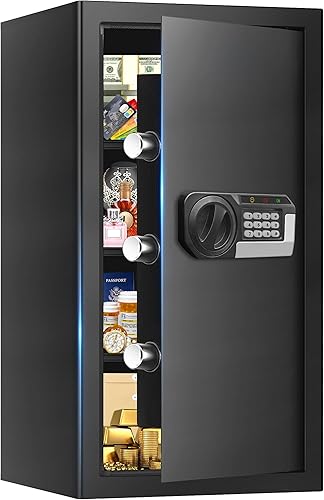 Miniatura 13 de Caja de seguridad pequeña contra incendios de 1.3 pies cúbicos para el hogar, caja de seguridad ignífuga con teclado digital, llaves de repuesto y
