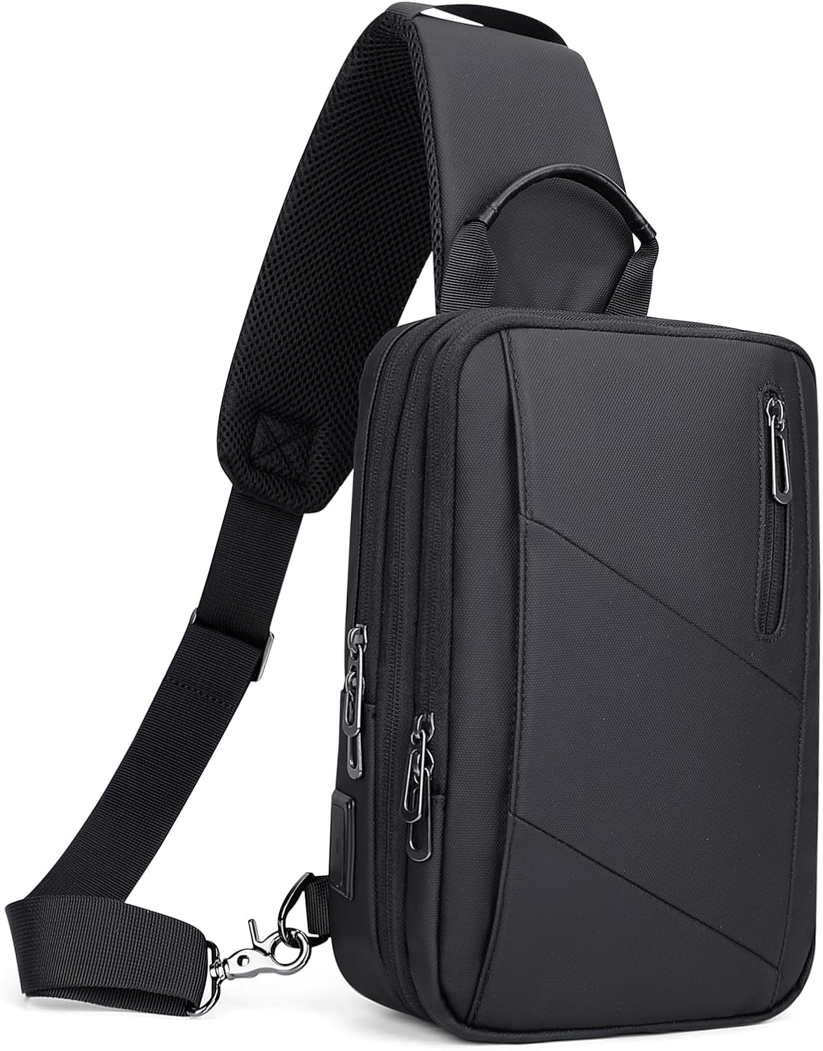 WITZMAN Sling Bag for Men Large Nylon Crossbody Shoulder Bag with USB Charging Port Travel Casual Hiking Daypack