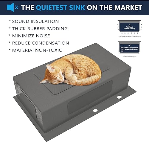 Miniatura 6 de Fregadero de cocina de 33 x 22 pulgadas, montaje superior caído, calibre 16, radio apretado, cuenco individual, fregadero de cocina de acero