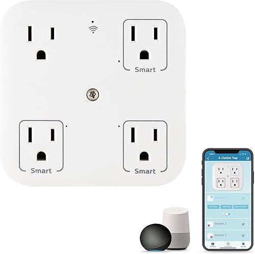 Philips SPP4311WF37 Extensor de 4 tomas, adaptador de corriente a tierra, estación de carga, sobretensión, luz indicadora Wi-Fi, compatible con