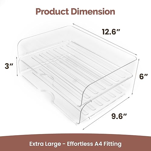 Miniatura 2 de Paquete de 2 bandejas de papel apilables para escritorio, bandeja transparente para escritorio de mascotas tamaño A4 para organizador de papel de