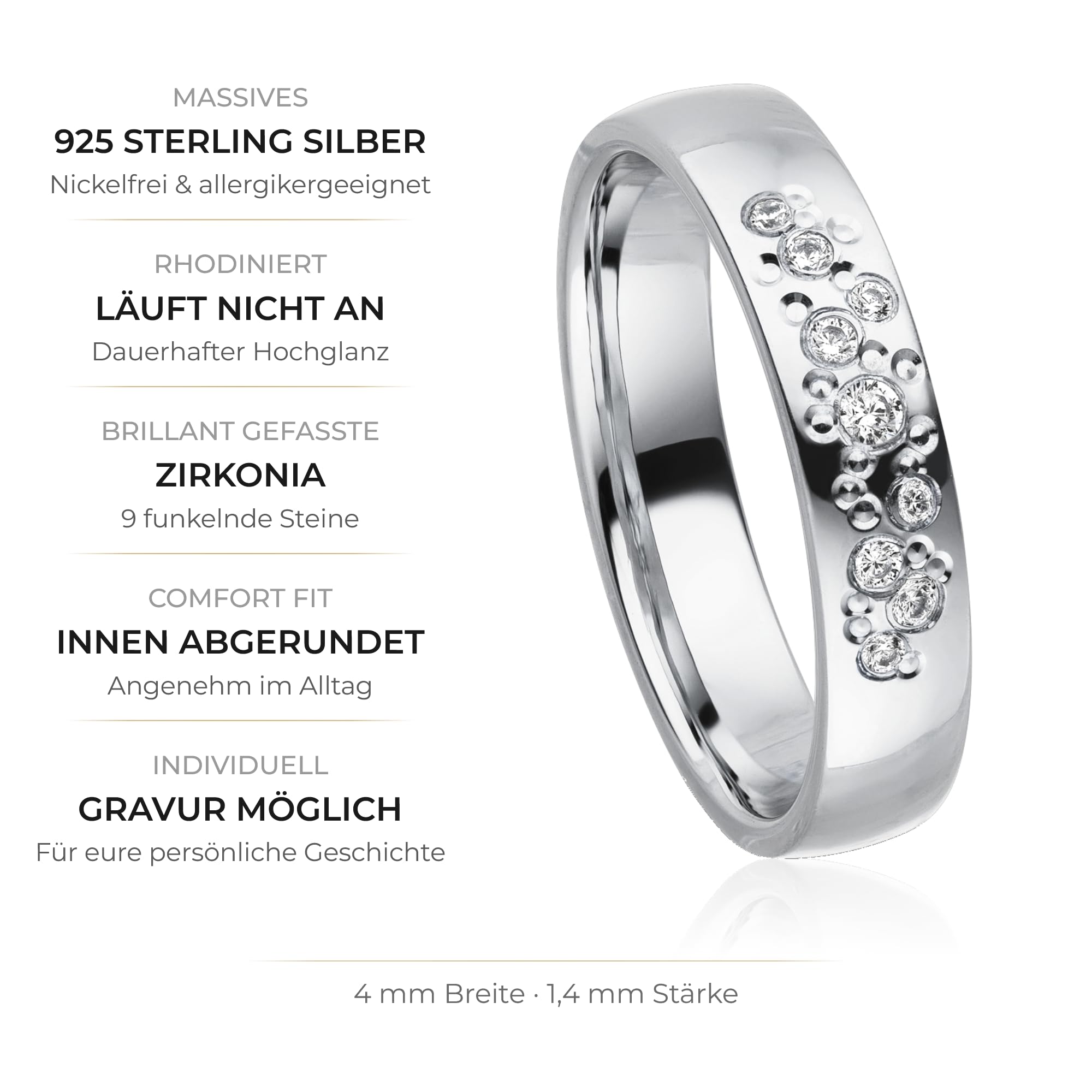 Kolibri Rings - Ring Silber 925 Damen Sternenhimmel 9 Zirkonia Steine Freundschaftsring Partnerring Verlobungsring - Inkl. Gravur und Etui