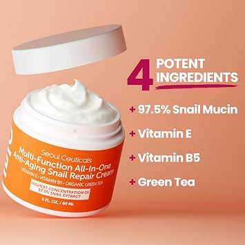 SeoulCeuticals 97.5% Snail Mucin Korean Face Moisturizer Day & Night Cream
