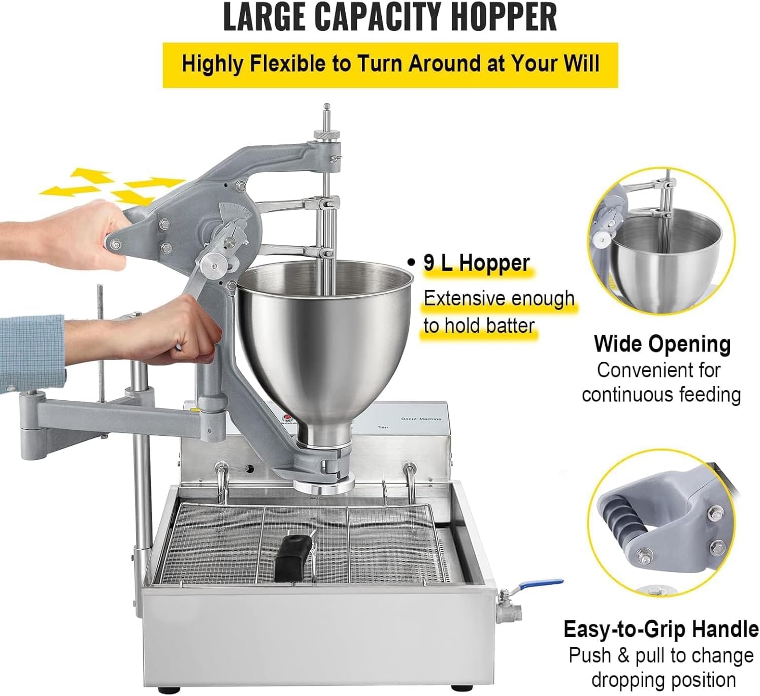 9L Capacity Hopper Donut Fryer Manual Commercial Mini Donut Maker 3000W Donut Fryer Commercial 3 Donut Donut Machine Maker