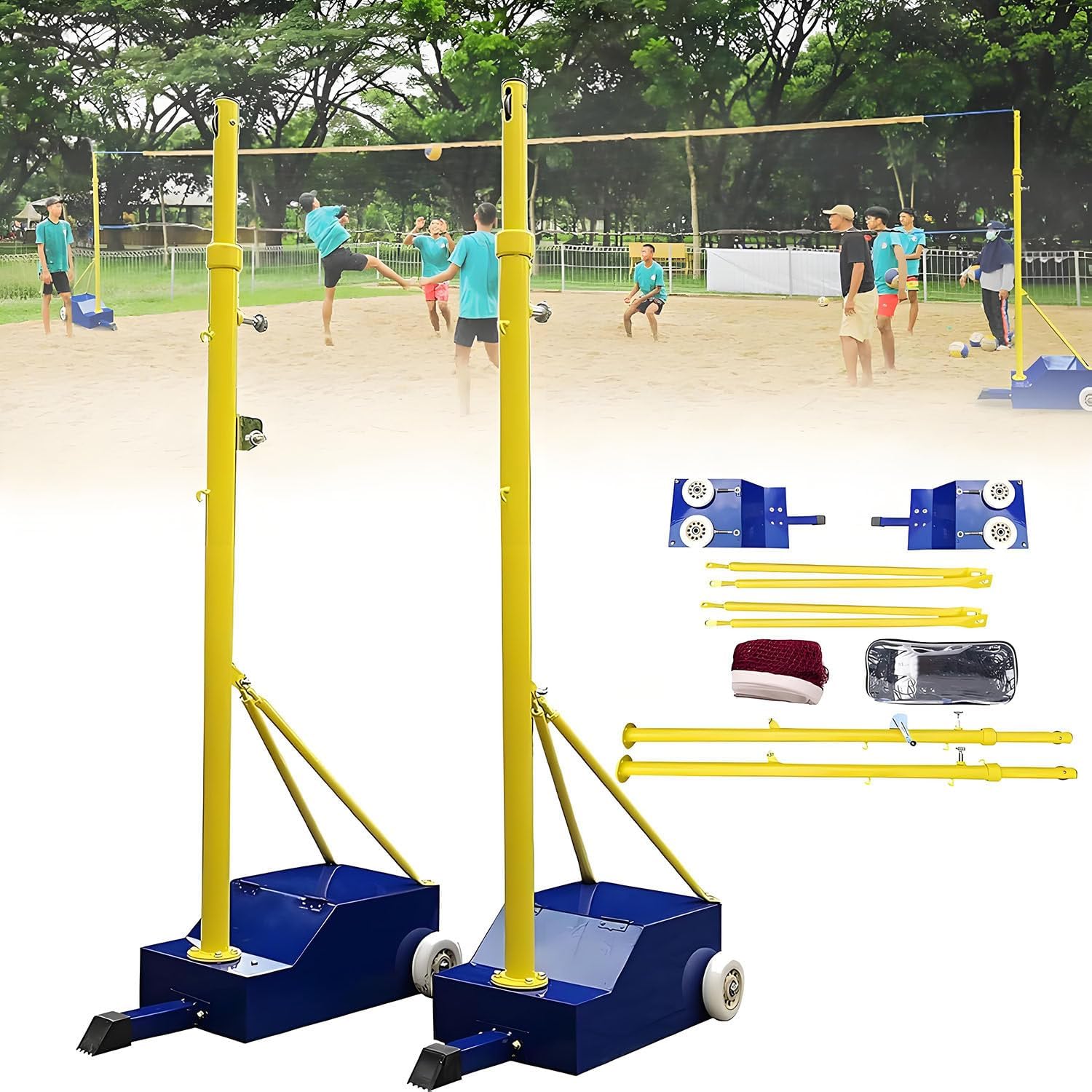 Portable Outdoor Heavy Duty Badminton Poles,Volleyball Pole with Volleyball Net/Badminton Net,Adjustable 5 Heights, Suitable for Adults