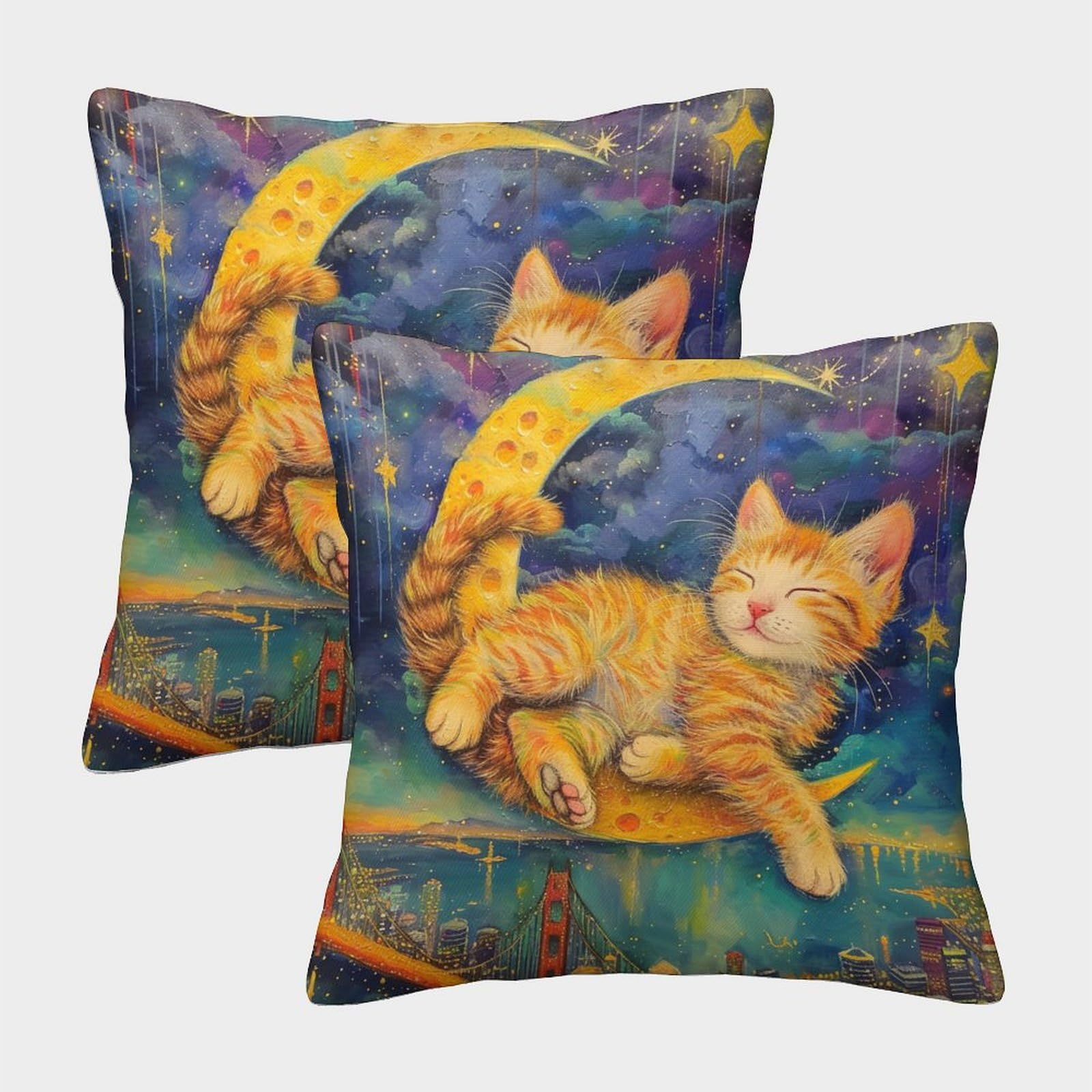 kaiyun 2 Pack Ginger Cat Pillow Case Home Decoration Sofa Animals Cushion Cover 45x45cm