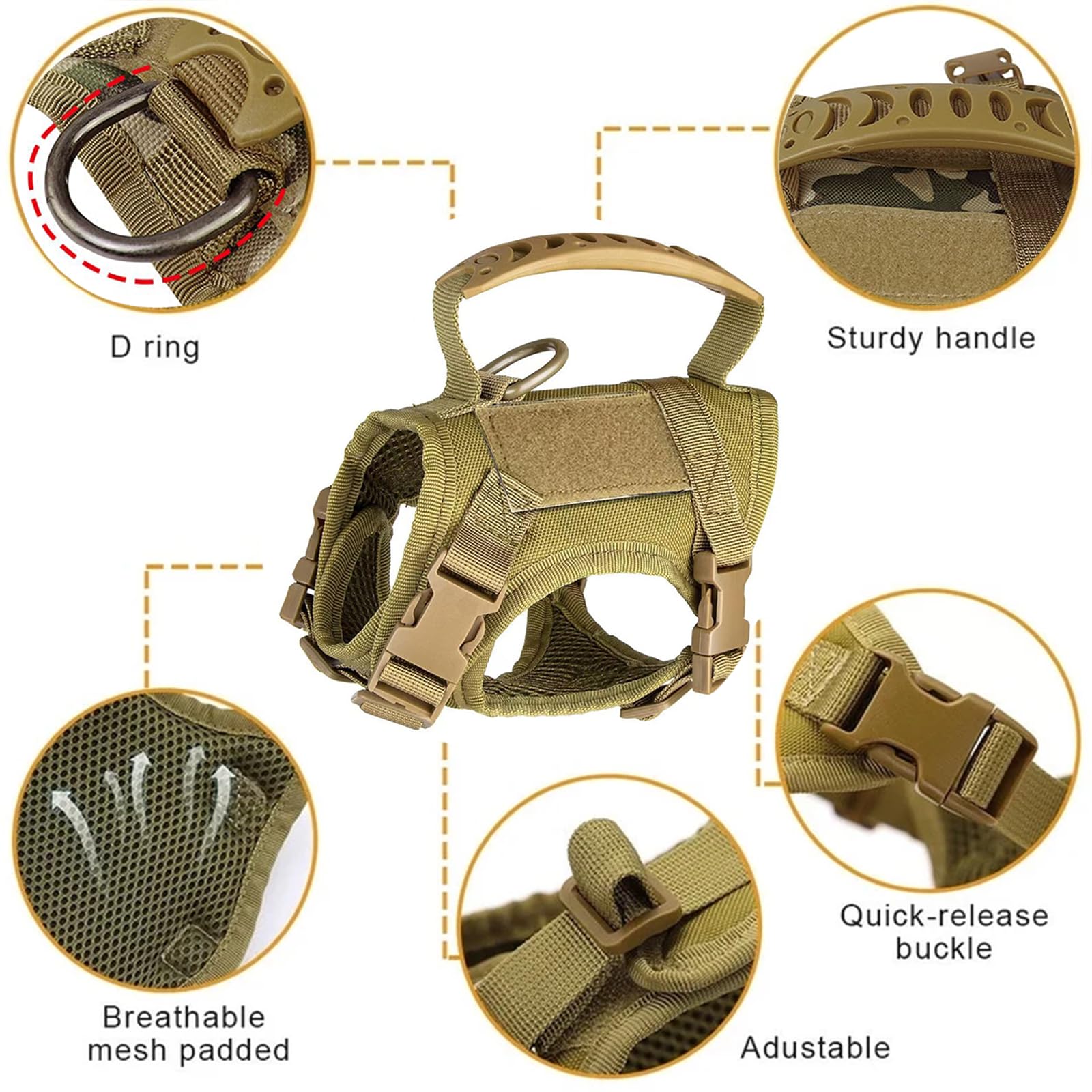 CHRYMPETIC Tactical Cat Harness Escape Proof for Walking with Personalized Patches - Adjustable Cat Harness 8-20lbs Escape Proof - Soft Vest for Large Kitty with Optional Leash (Camo)