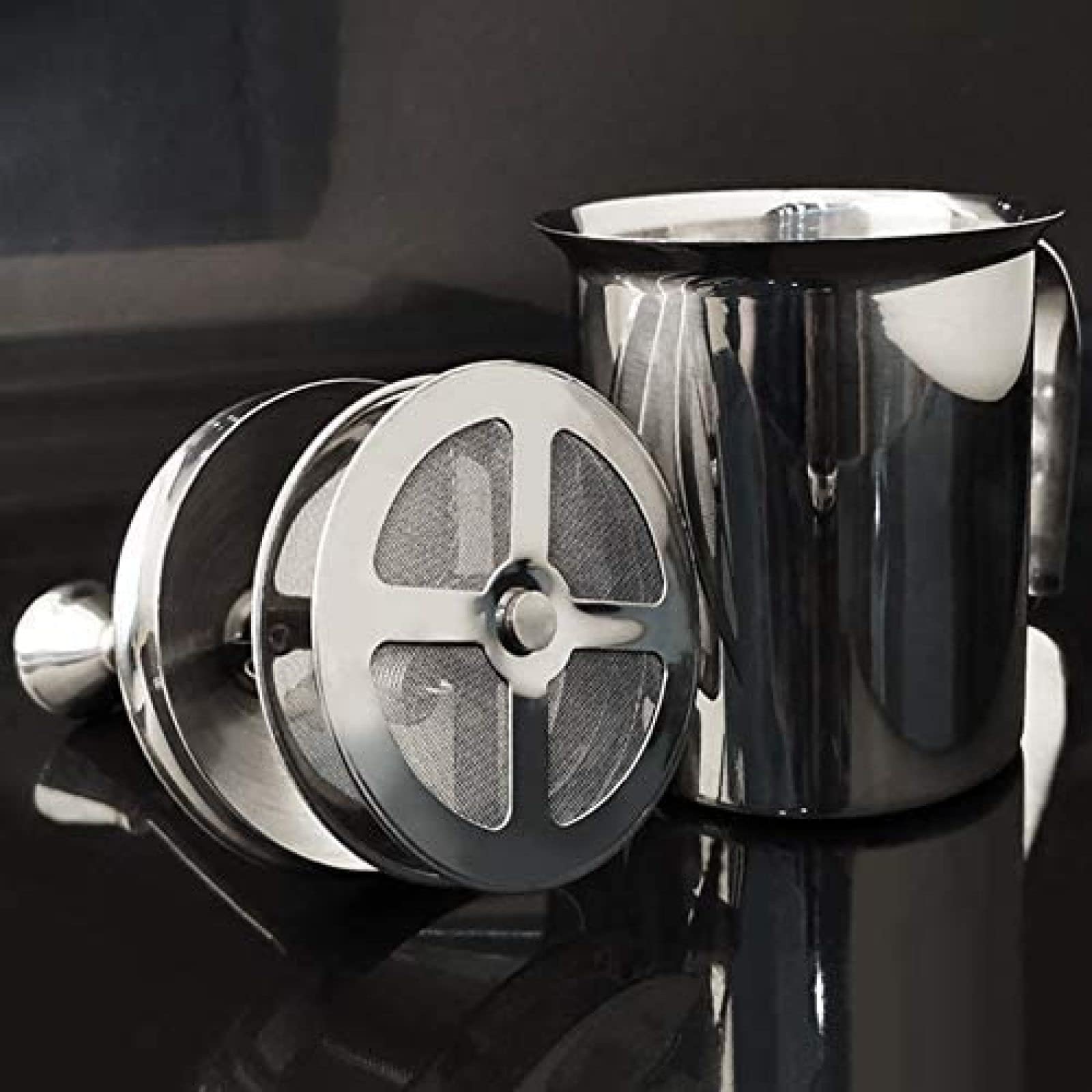 Montalatte Manuale - Acciaio Inox - 400/800 Ml - Schiuma di Latte Perfetta Grazie al Doppio Setaccio E Speciale Meccanismo Pressa,400 Ml,GQYYS