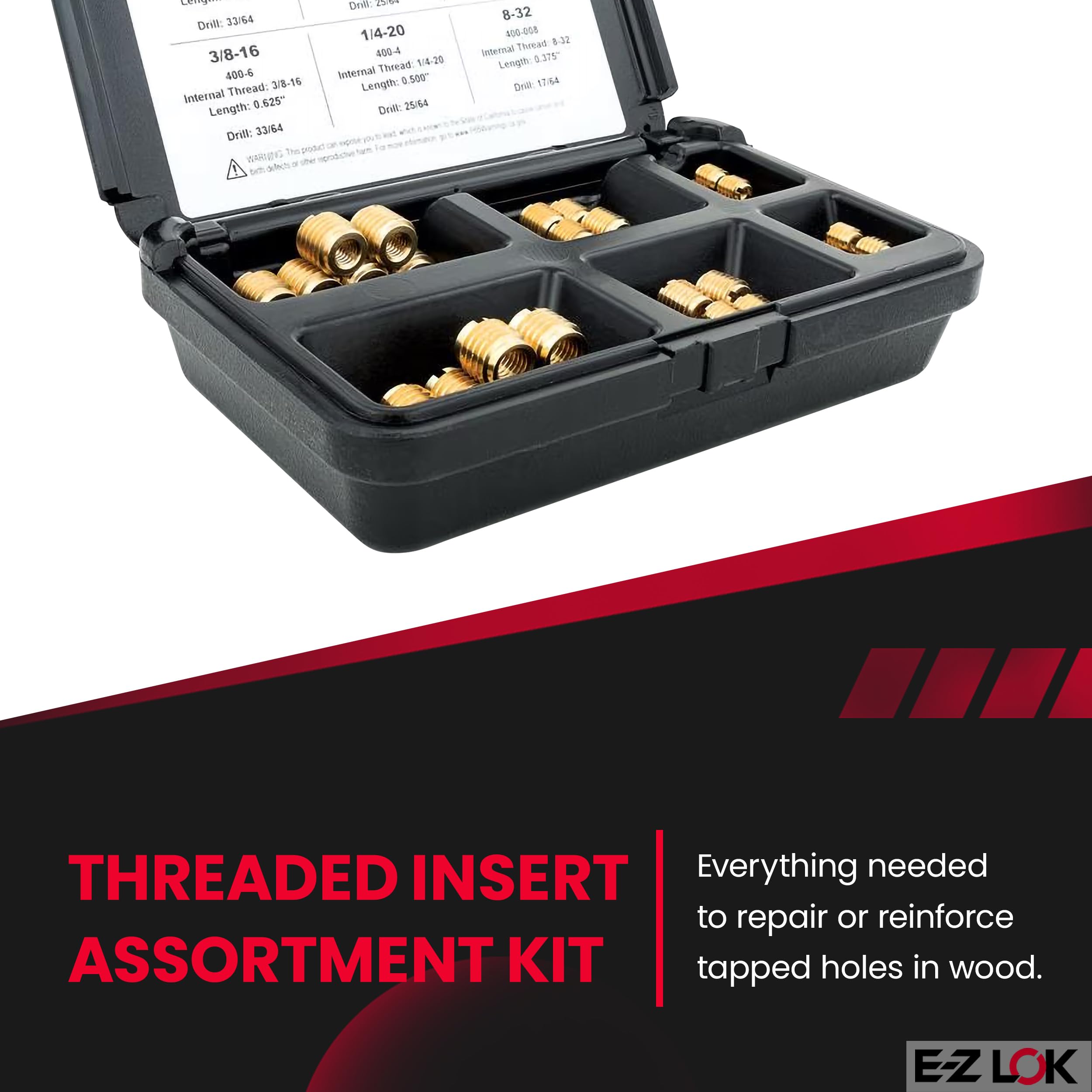 E-Z LOK Threaded Insert for Hard Wood Assortment Kit Brass Thread