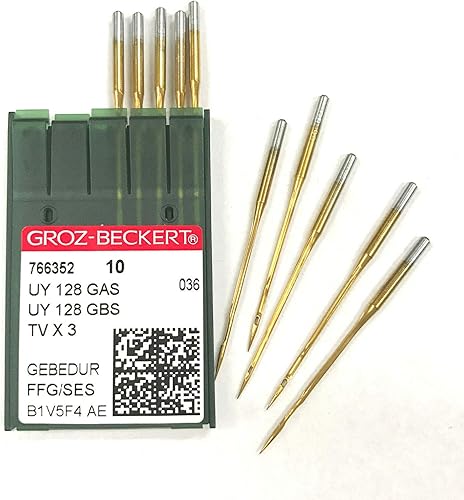 Miniatura 2 de Groz-Beckert UYX128GAS TVX3 Titanium FFGSES - Agujas de punta esférica (tamaño cantante 18 (tamaño métrico 110))