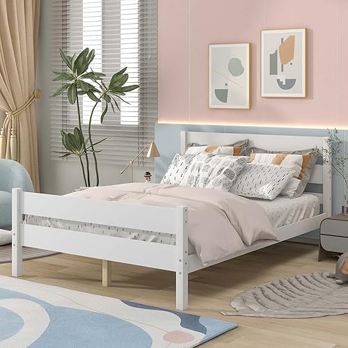 Miniatura 43 de Cama de plataforma de madera con cabecera y estribo, soporte de listones de madera resistente, no requiere somier, montaje simple para niños, niñas,