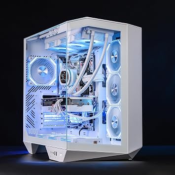 darkFlash Full-Tower ATX Gaming PC Case, Back Plug-in Motherboard, Vertical GPU Mounting, Dual-Chamber, Panoramic Glass, Up to 2 x 360mm Radiators, RTX 40 Compatible(DY470) (4 PWM ARGB Fans, White)