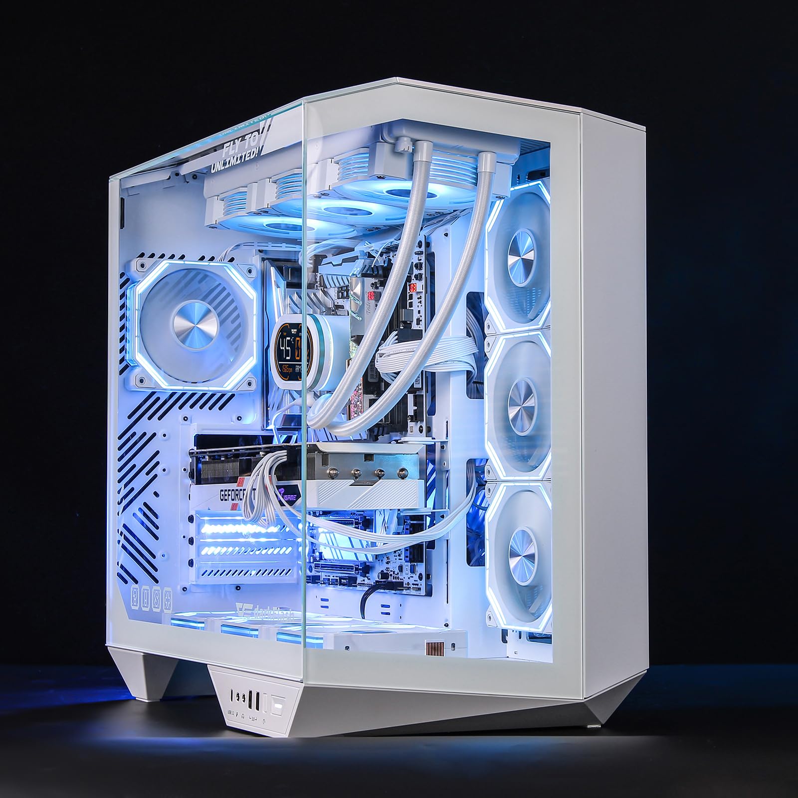 darkFlash Case PC ATX Full-tower Gaming, Scheda Madre con Connettore Posteriore, Doppia Camera, Vetro Panoramico, Fino a 2x360mm Rradiatori, Compatibile con RTX 40 (DY470) (1 ventole PWM ARGB, Bianco)