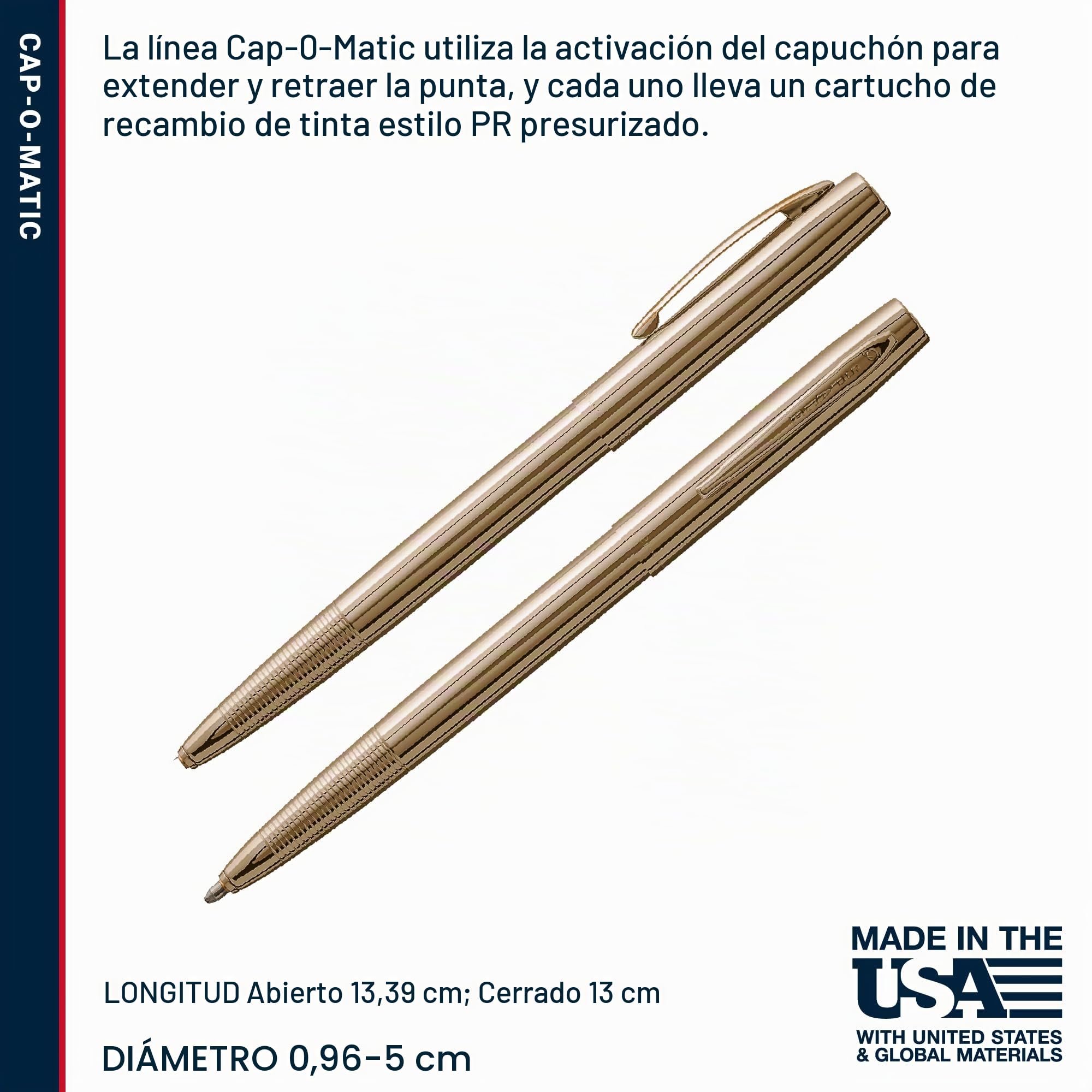 Fisher Space Pen Cap-O-Matic Space Pen - Bolígrafo de latón lacado, tinta negra, clip de bolsillo, caja de regalo, fabricado en los Estados Unidos