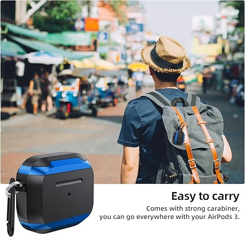 Miniatura 7 de ULAK Funda compatible con AirPods 3, a prueba de golpes, diseño de cuerpo completo, funda protectora resistente con llavero para AirPods de 3