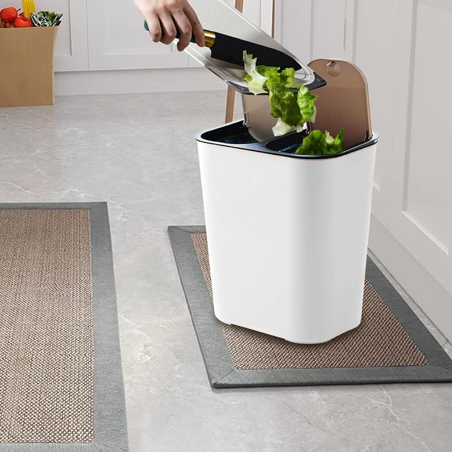 Double Trash Can - 18l Space-Saving Rectangular Garbage Bin for Kitchen Organization, Durable Waste Container with Push-Button Lids for Easy Use, Ideal for Camping Backyard Patio Garden