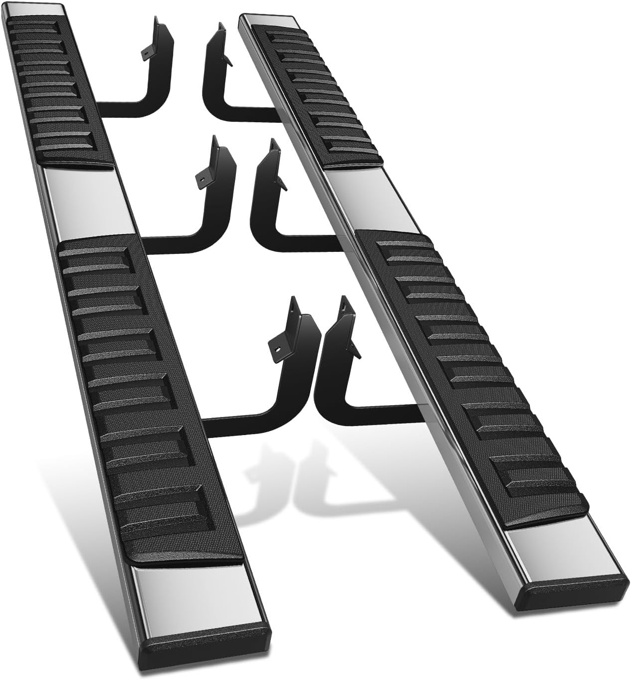 DNA Motoring 6.75" Flat Running Boards Side Step Bars Compatible with 2004-2024 Nissan Titan / 2016-2024 Titan XD Crew Cab, Chrome/Black, STEPB-A-0096