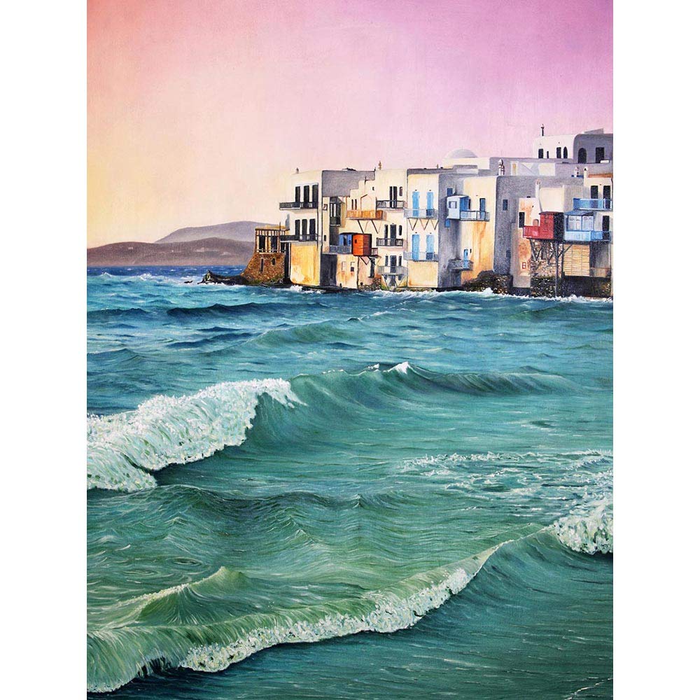 Wee Blue Coo Greece By The Sea Painting Art Print Poster Wall Decor 12X16 Inch