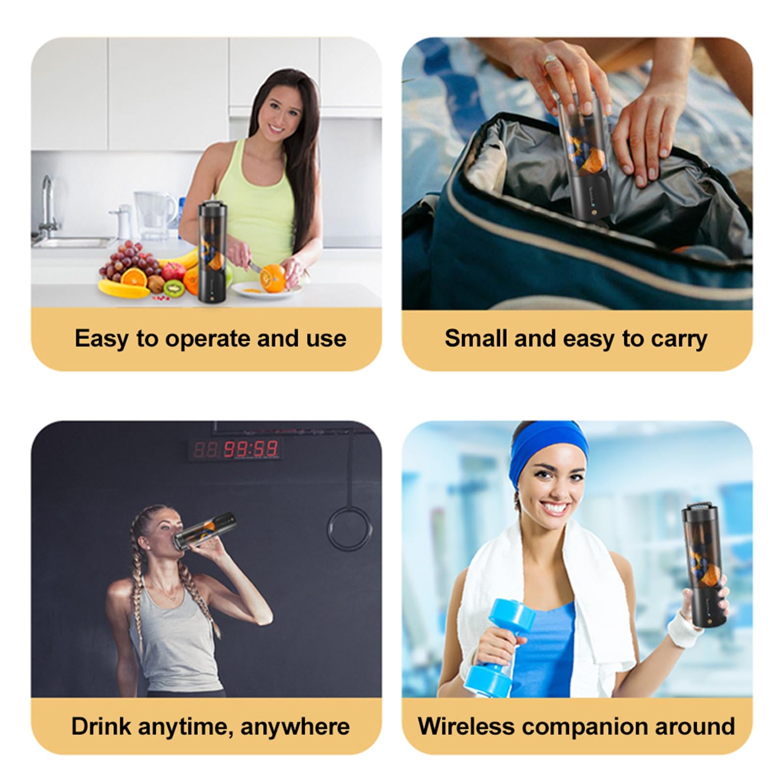 Licuadora portátil, capacidad de 450 ml, licuadora de tamaño personal de 15 W con carga magnética, vaso exprimidor eléctrico de 6 cuchillas para deportes, viajes, gimnasio, al aire libre (negro)